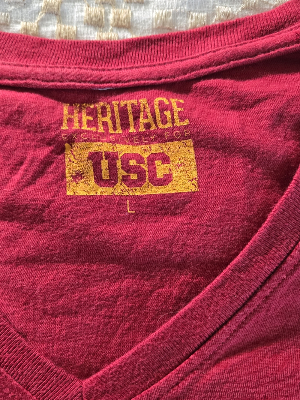 USC Heritage Red V-Neck Tee with Yellow Graphic - Picture 2 of 3